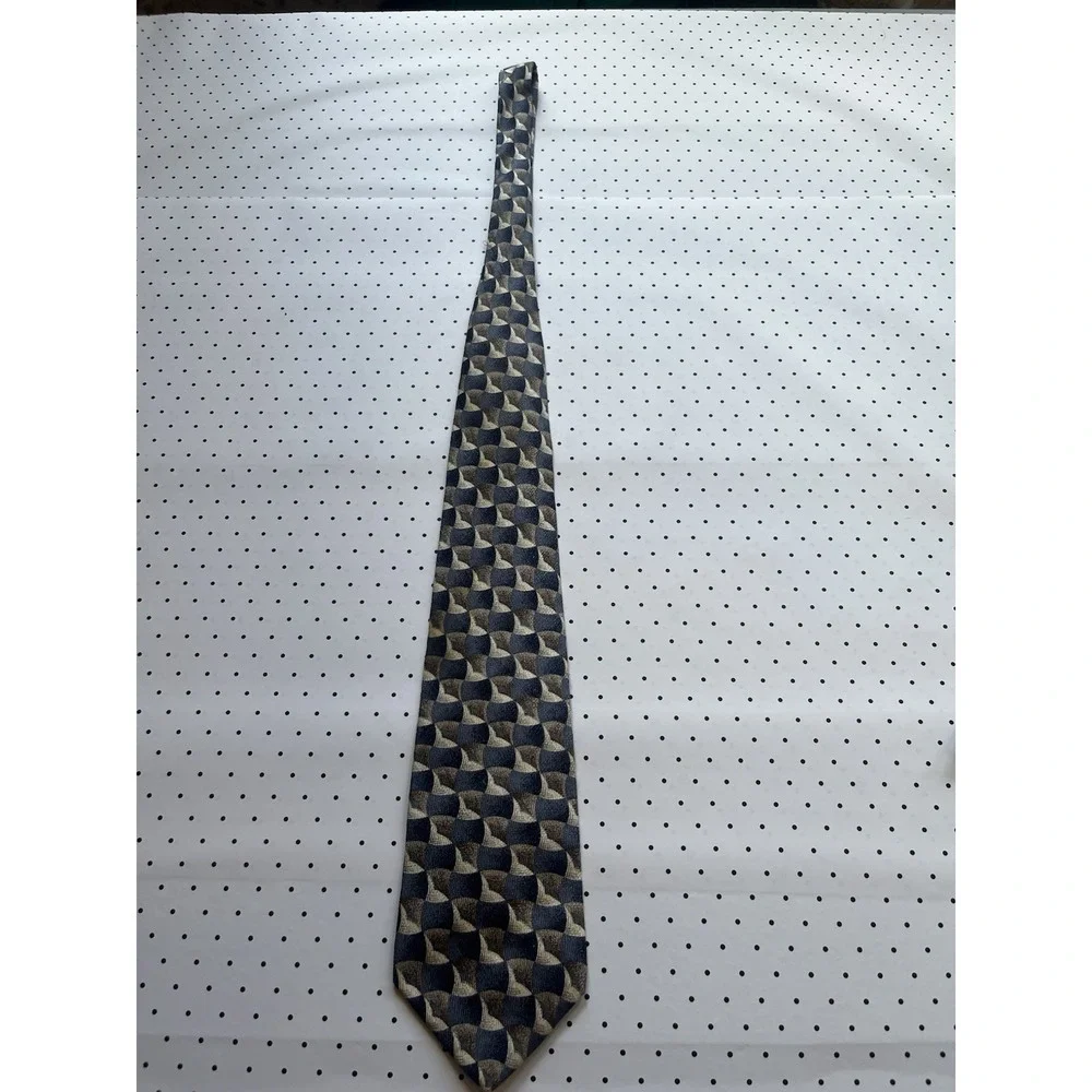 Vintage Henry Grethel Geometric Silk Tie Blue Taupe‎ Abstract Necktie